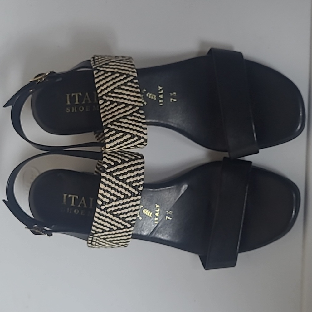 Italian shoe makers black and light cream strap. 2" heal sandals